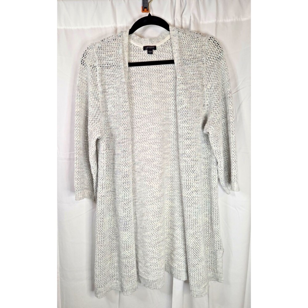 Talbots Open Knit Cardigan Womens Size LP Gray Marled Lightweight 3/4 Sleeve - Picture 2 of 8